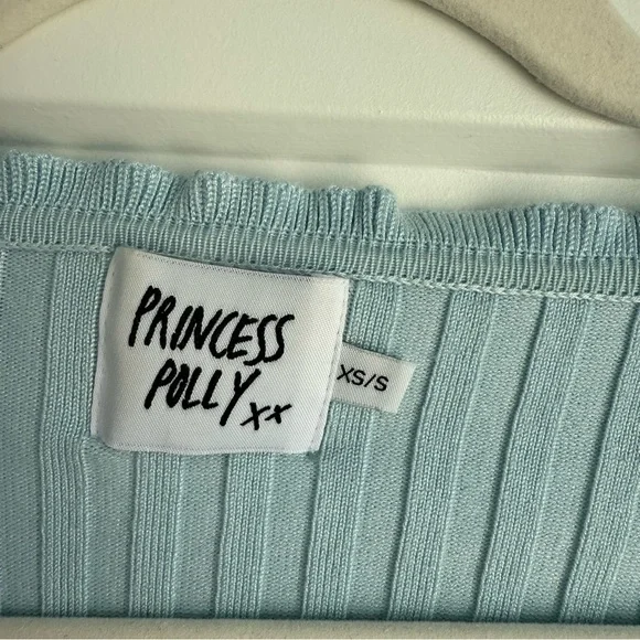 Princess Polly Blue Ribbed Ruffle Top XS/S - Picture 4 of 7